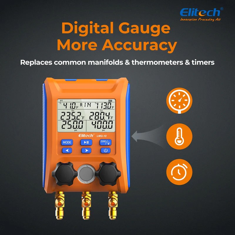 Elitech Digital Manifold Gauge 2-way Valve AC Gauges, LMG-10W